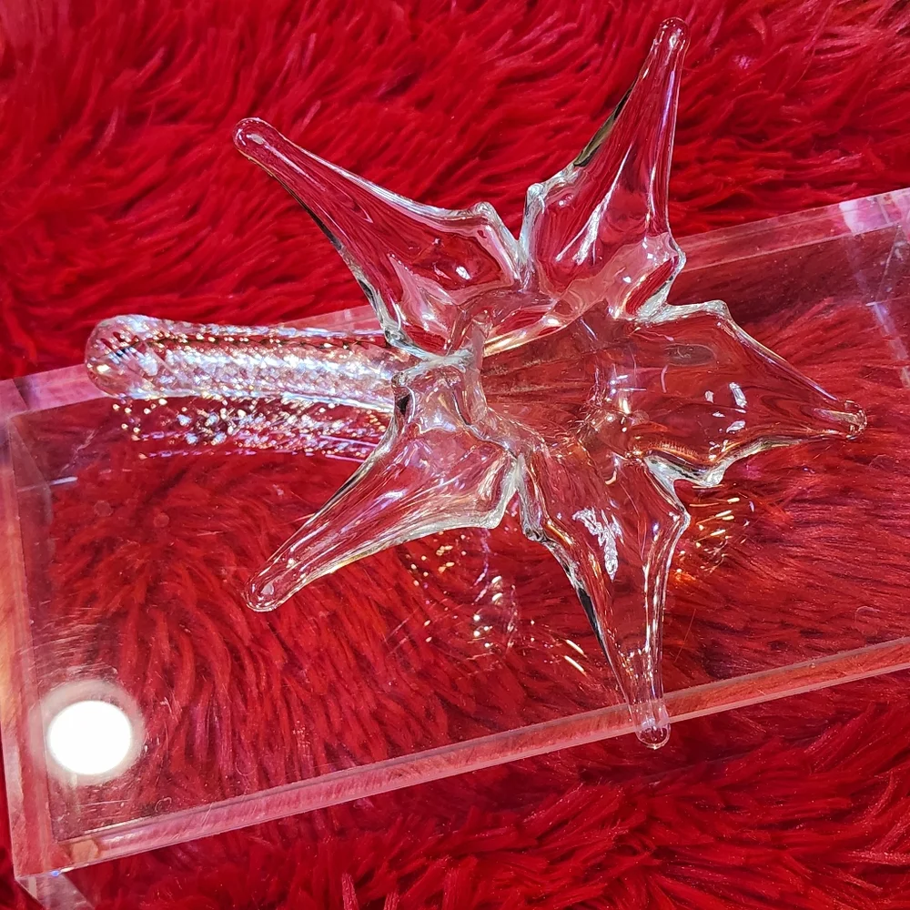RARE Vintage Hand Blown Clear Glass Flower Blossom Holder Bud Vase